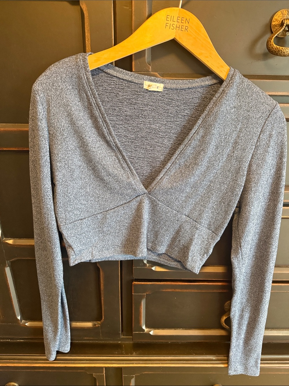 Garage Blue Heather V-Neck Cropped Long Sleeve Top